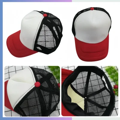 Polyester structured 5-panel trucker cap adjustable snapback mesh back custom heat press logo