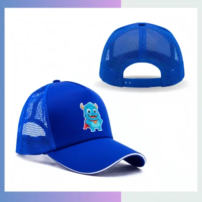 80% cotton 20% polyester 5-panel structured trucker cap sandwich bill mesh back adjustable hook loop closure