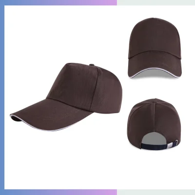 80% cotton 20% polyester structured 5-panel cap sandwich bill mesh back adjustable metal tuck buckle closure