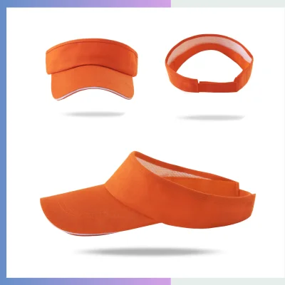 Orange 80/20 cotton-poly open-top sun visor 8.5cm pre-curved sandwich bill adjustable hook loop closure