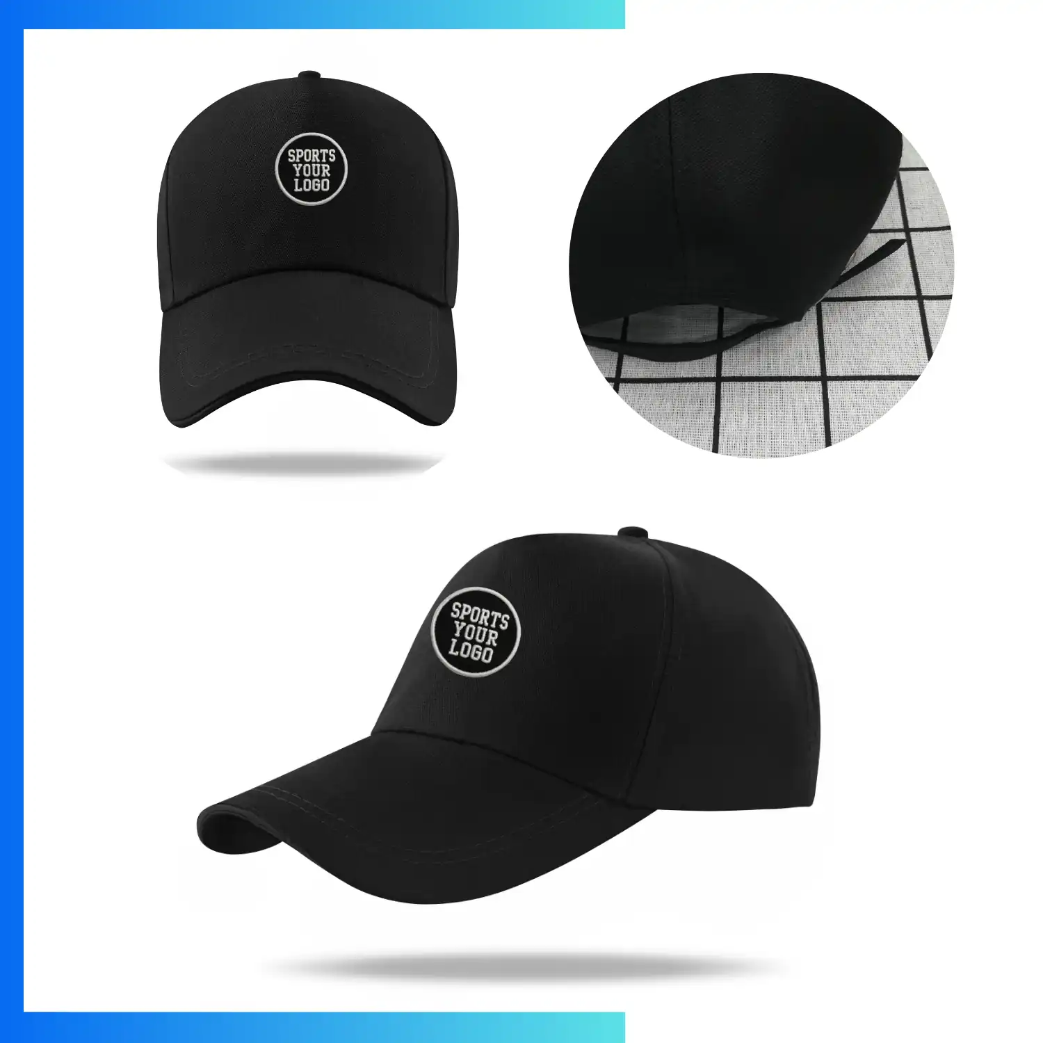 Canvas Structured 5-Panel Cap – Custom Embroidery & Patch Logo Adjustable Cap - Image 3