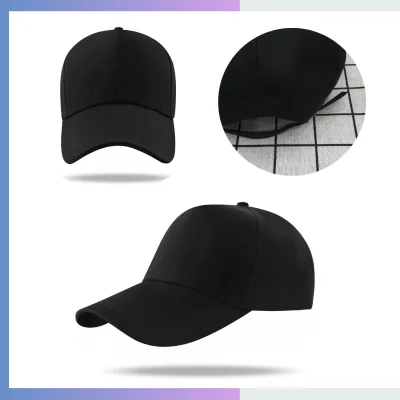 Black 100% polyester canvas structured 5-panel cap 10cm pre-curved visor adjustable double buckle closure