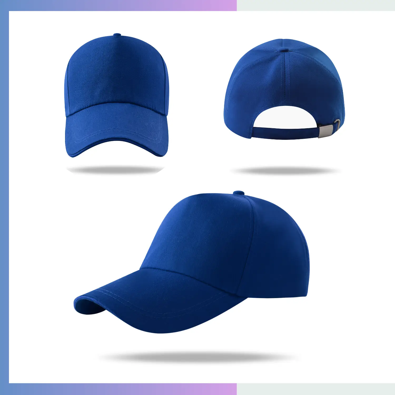 100% polyester canvas structured 5-panel cap 10cm pre-curved visor adjustable double buckle closure