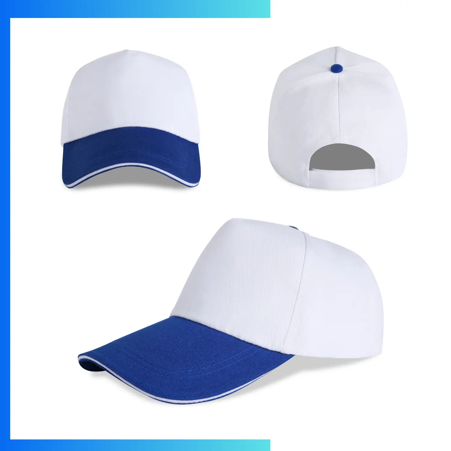 Structured Two-Tone 5-Panel Cap with Sandwich Bill – Custom Embroidery & Patch Logo Cap - Image 7