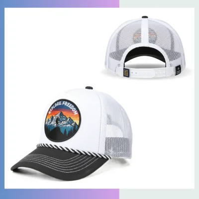 3mm high density sponge foam front cap white peach fabric 5-panel mesh back rope detail plastic snapback