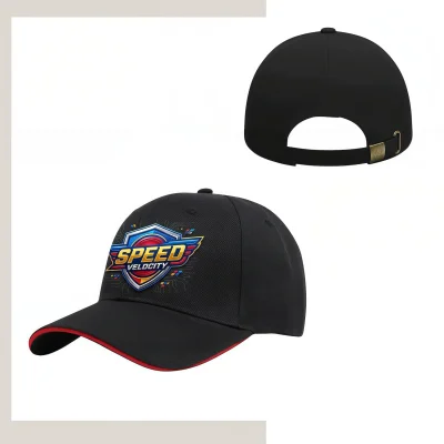100% cotton structured 5-panel baseball cap 7.5cm pre-curved visor adjustable metal tuck buckle closure