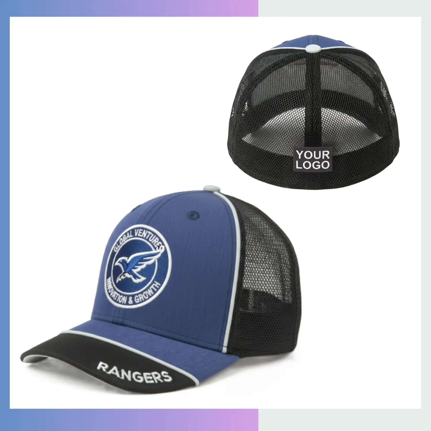 160gsm cool milan heathered poly cap structured 6-panel soft mesh back 5.75cm front art stretch fit