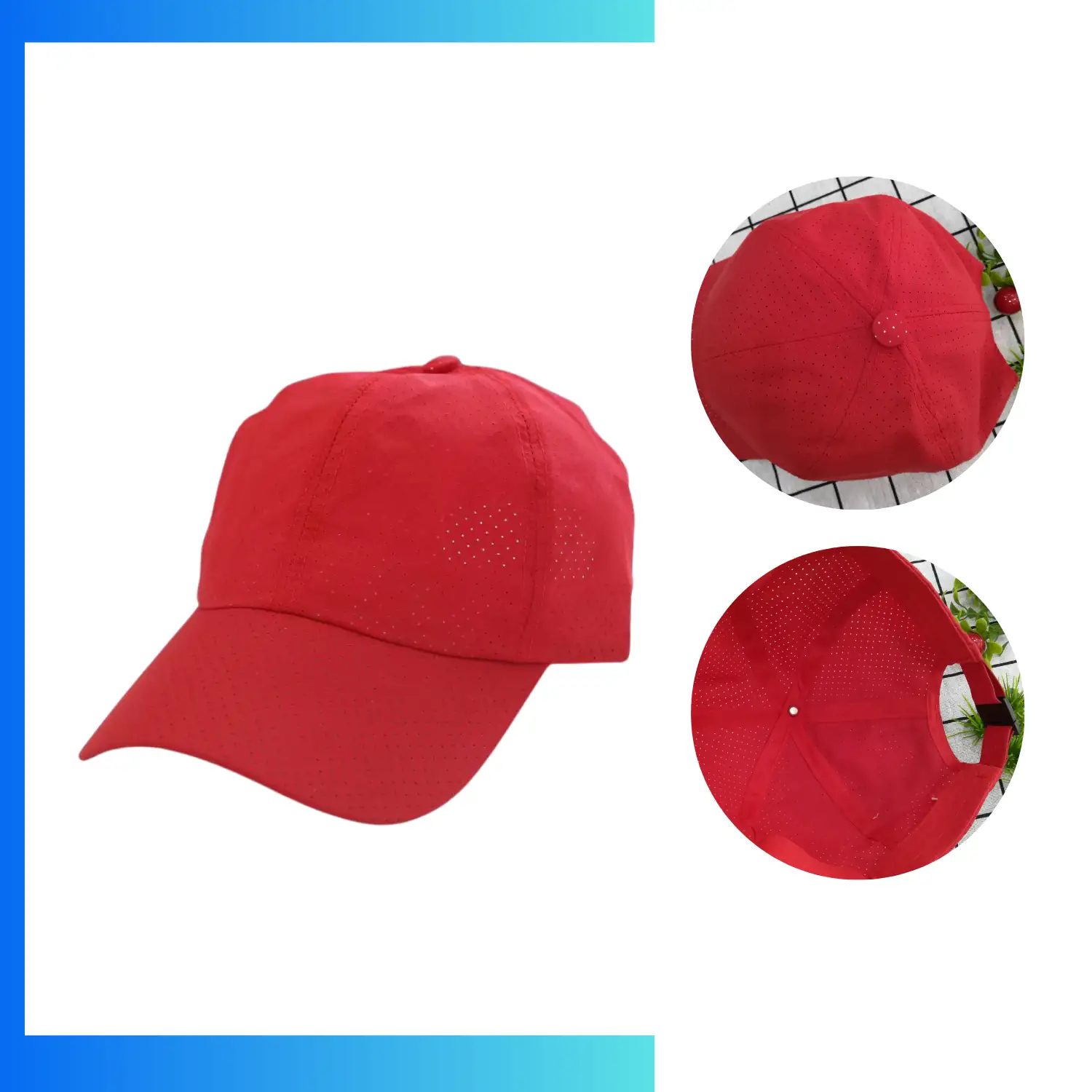 Quick Dry Polyester 6-Panel Structured Sports Cap – Elastic Buckle Performance Training Hat