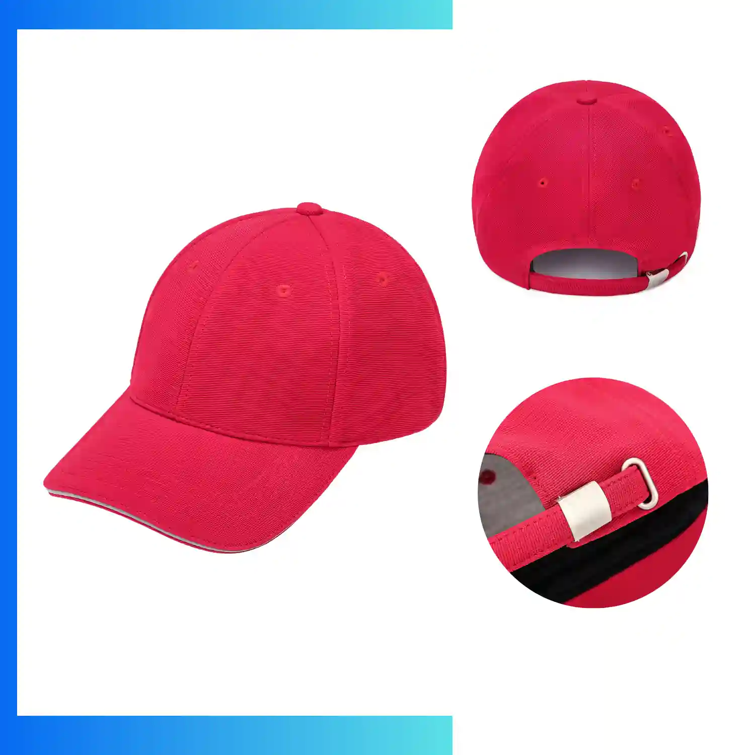 Constructed 6-Panel Ottoman Sandwich Cap - Stock Offer | Textured Fabric with Metal Tuck Buckle - Image 6
