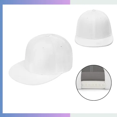 White 7cm flat bill cap structured 6-panel maoqing polyester plastic snapback closure