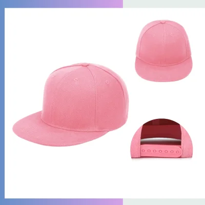 Pink 7cm flat bill cap structured 6-panel maoqing polyester plastic snapback closure