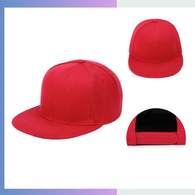 Red 7cm flat bill cap structured 6-panel maoqing polyester plastic snapback closure