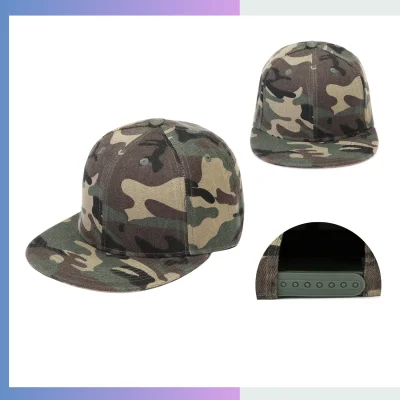 Camouflage 7cm flat bill cap structured 6-panel maoqing polyester plastic snapback closure