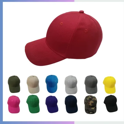 Acrylic brushed baseball cap structured 6-panel polyester cotton blend 7cm pre-curved visor hook loop closure