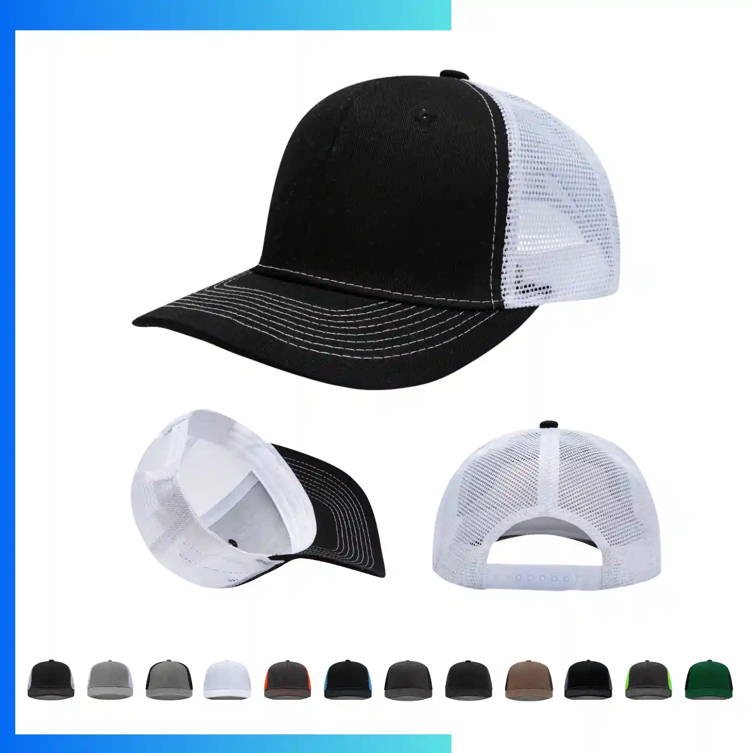 6-Panel Structured Trucker Cap 280gsm Cotton Twill Mesh Back - Image 3