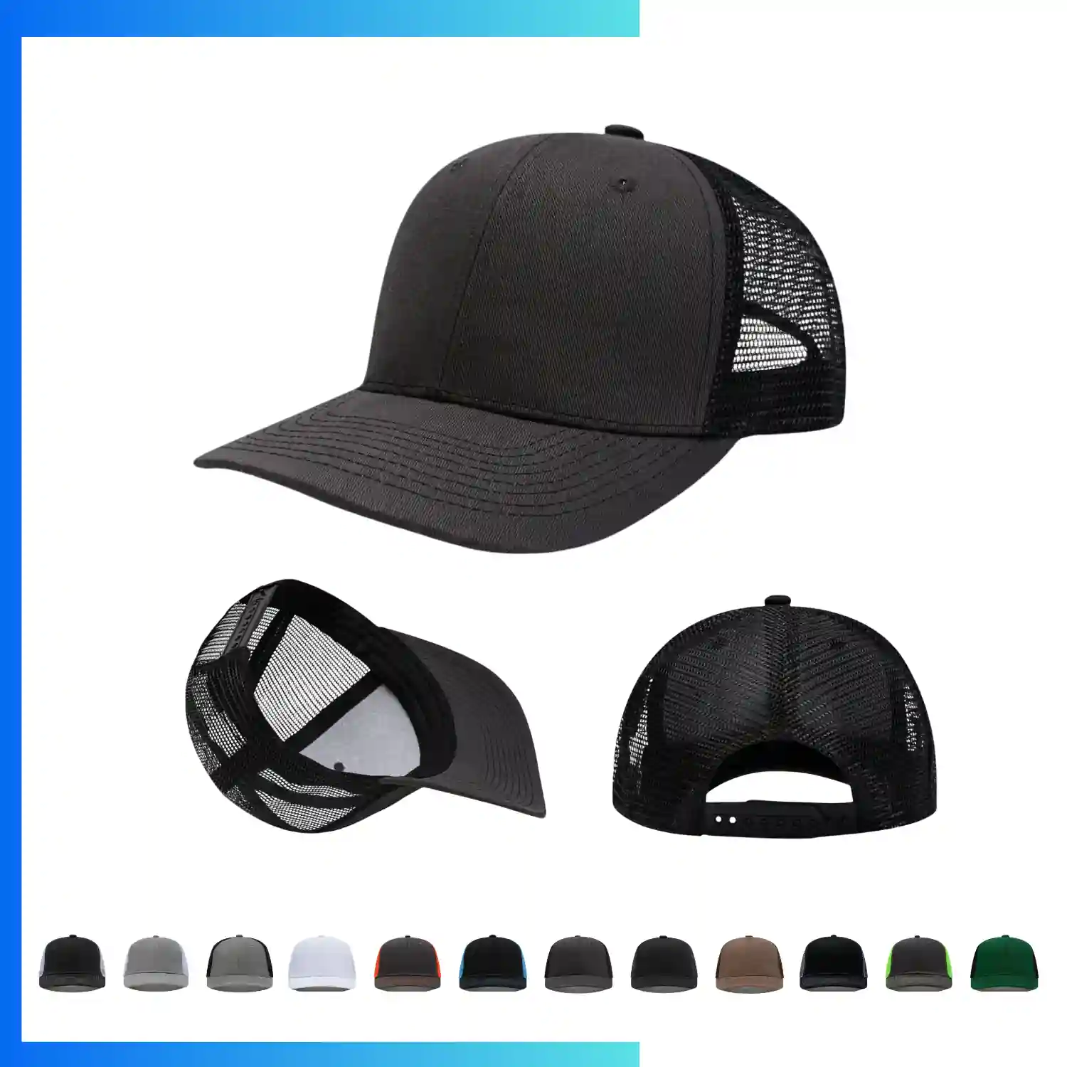 6-Panel Structured Trucker Cap 280gsm Cotton Twill Mesh Back - Image 7
