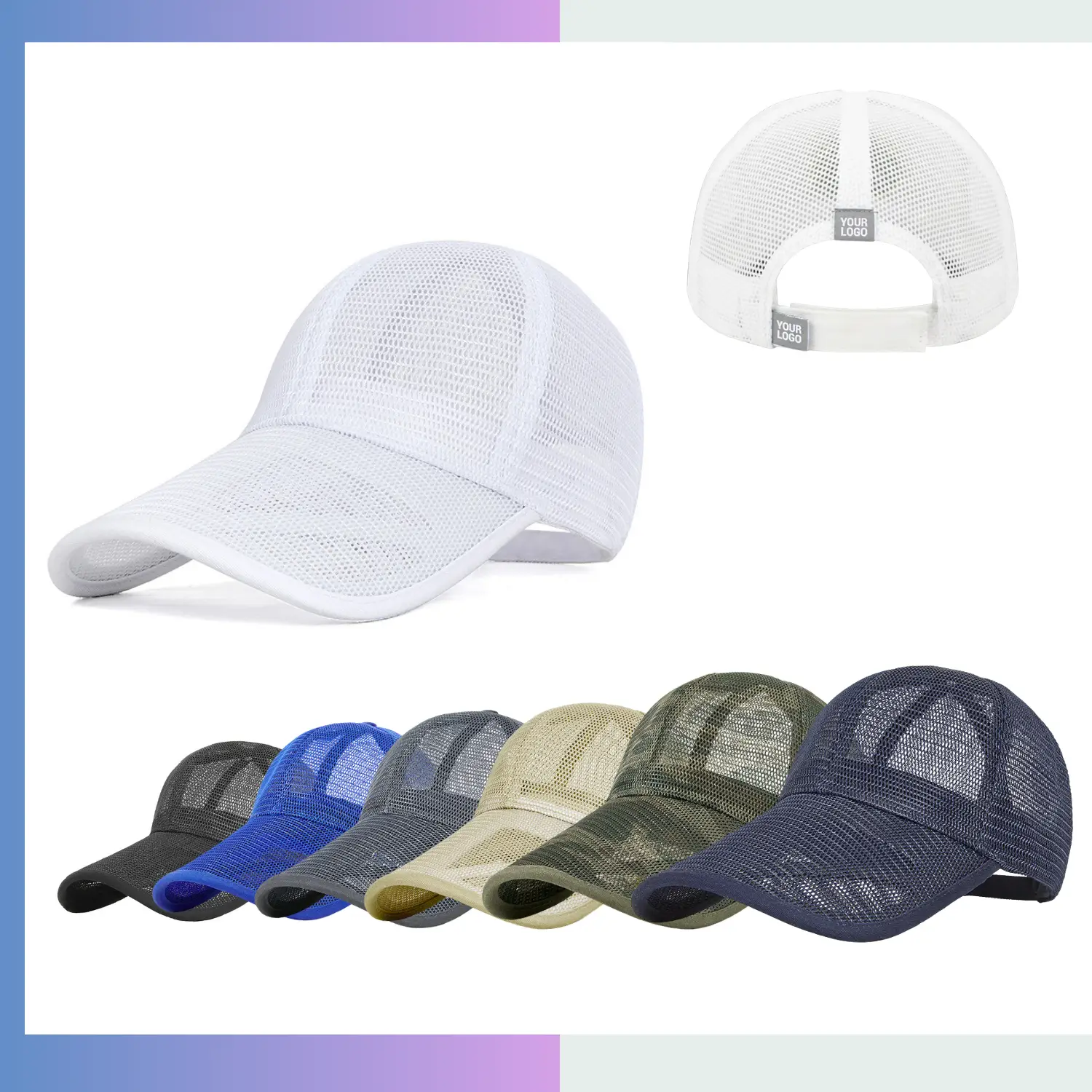 Full mesh snapback cap structured 6-panel 150gsm hard mesh plastic snap closure