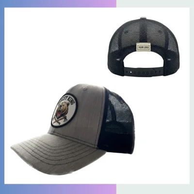 Structured 6-panel snapback cap 340gsm heathered cotton front breathable mesh back