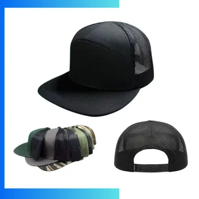 Premium 7-Panel Mesh Back Trucker Cap – Custom Cotton Twill Snapback Streetwear Hat