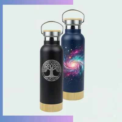 Custom 17oz Stainless Steel Tumbler with Wood Base | TM17BID | Premium Bottle Design