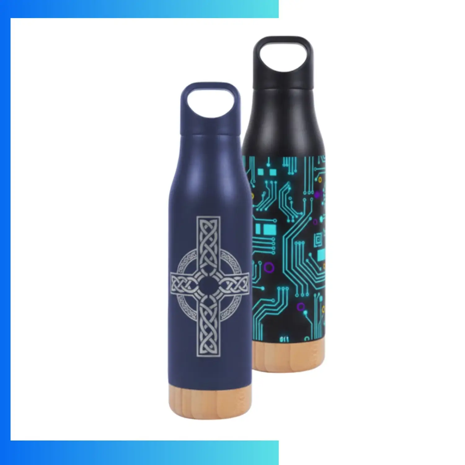 17oz Stainless Steel Tumbler with Wood Base – Custom Laser Engraved / UV Print Premium Bottle Design Travel Mug