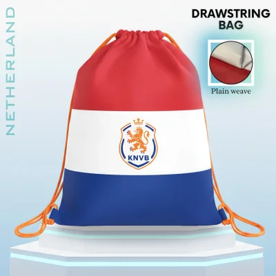 2026 FIFA World Cup Netherlands KNVB drawstring bag, lightweight plain weave sports sack for soccer fans
