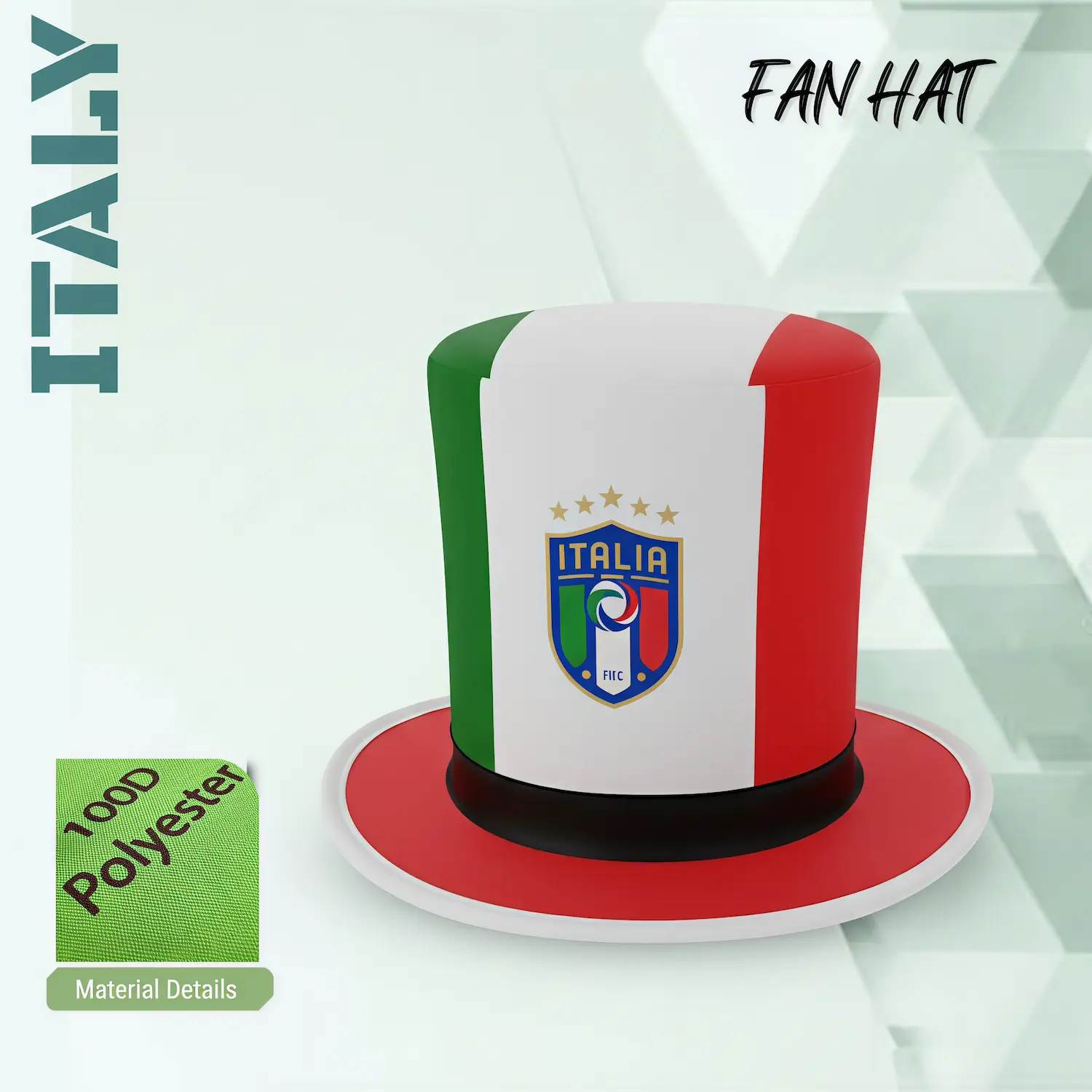 2026 FIFA World Cup Italy FIGC fan top hat, 100D polyester novelty party hat with flag colors