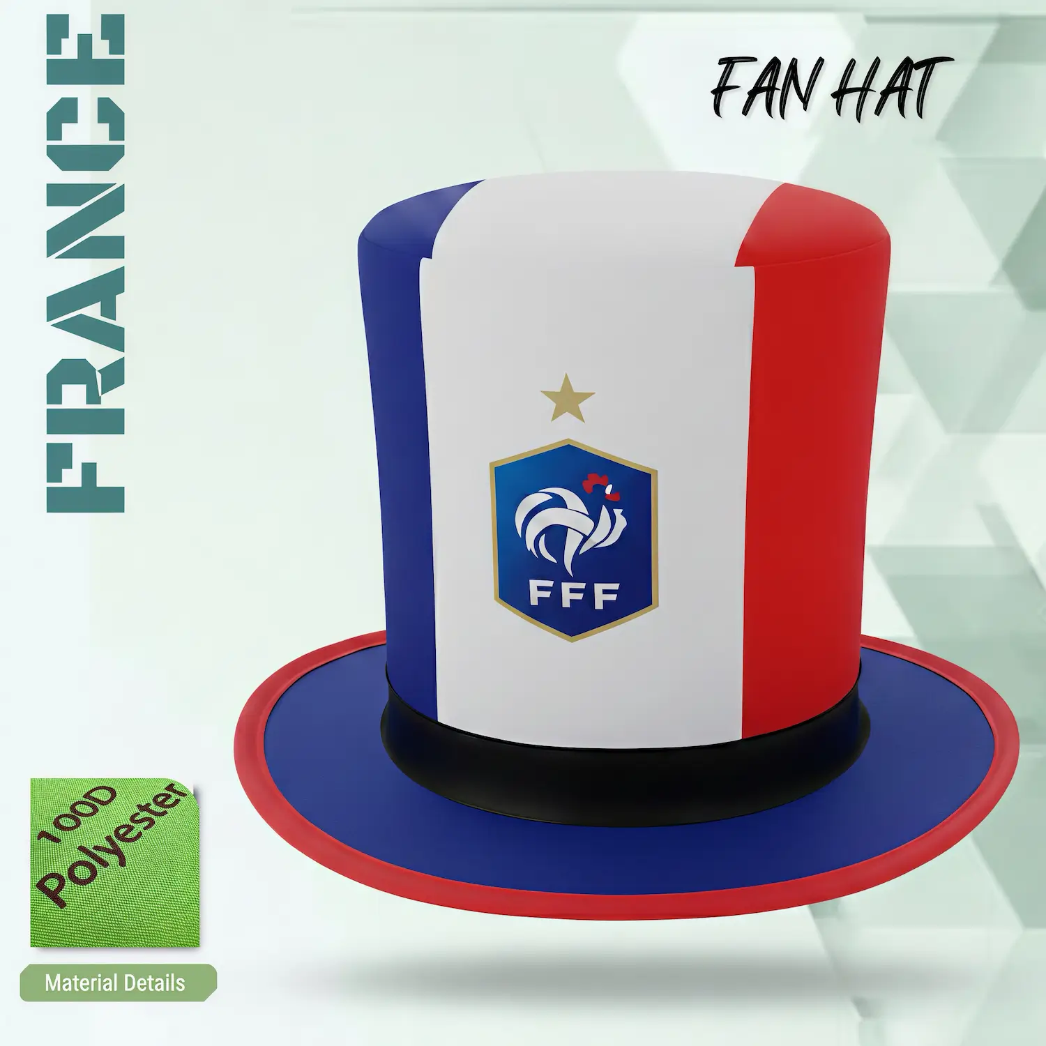 2026 FIFA World Cup France FFF fan top hat, 100D polyester novelty party hat with flag colors