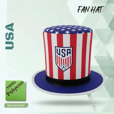 USA flag style fan hat 100D polyester full sublimation printed US soccer crest supporter hat