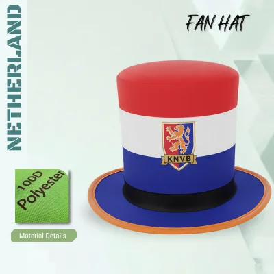 2026 FIFA World Cup Netherlands KNVB fan top hat, 100D polyester novelty party hat with flag colors