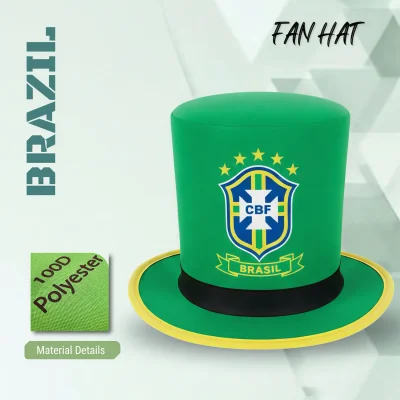 Brazil flag style fan hat 100D polyester full sublimation printed CBF logo supporter hat