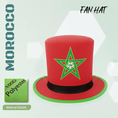 2026 FIFA World Cup Morocco FRMF fan top hat, 100D polyester novelty party hat with flag colors