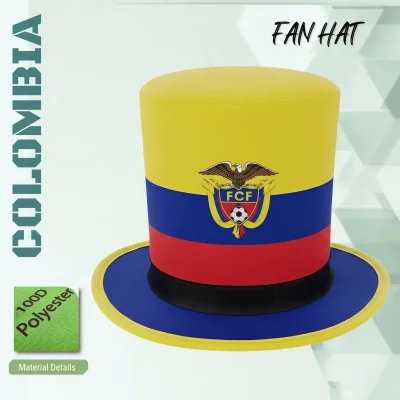 2026 FIFA World Cup Colombia FCF fan top hat, 100D polyester novelty party hat with flag colors