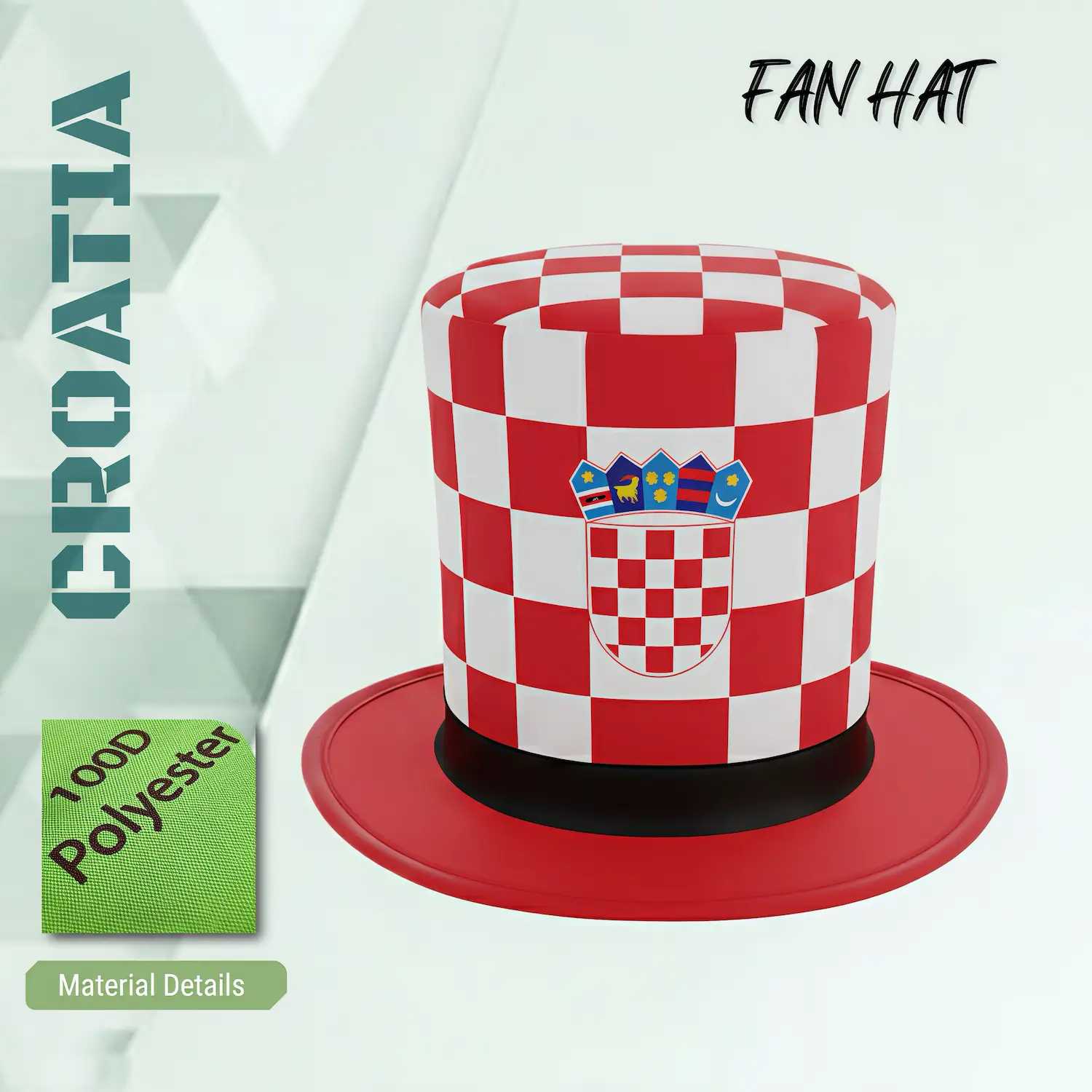 2026 FIFA World Cup Croatia fan top hat, 100D polyester novelty party hat with checkered flag design