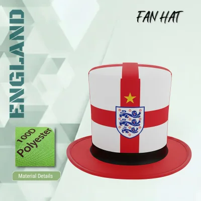 2026 FIFA World Cup England Three Lions fan top hat, 100D polyester novelty party hat with flag colors