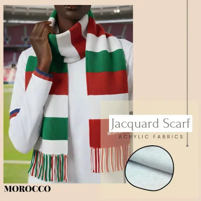 2026 FIFA World Cup Morocco national team jacquard knit scarf, acrylic fan scarf with flag colors and tassels