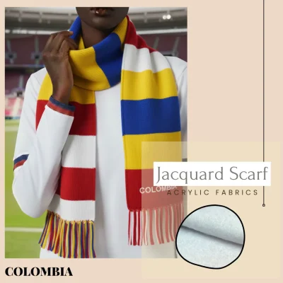 2026 FIFA World Cup Colombia national team jacquard knit scarf, acrylic fan scarf with flag colors and tassels
