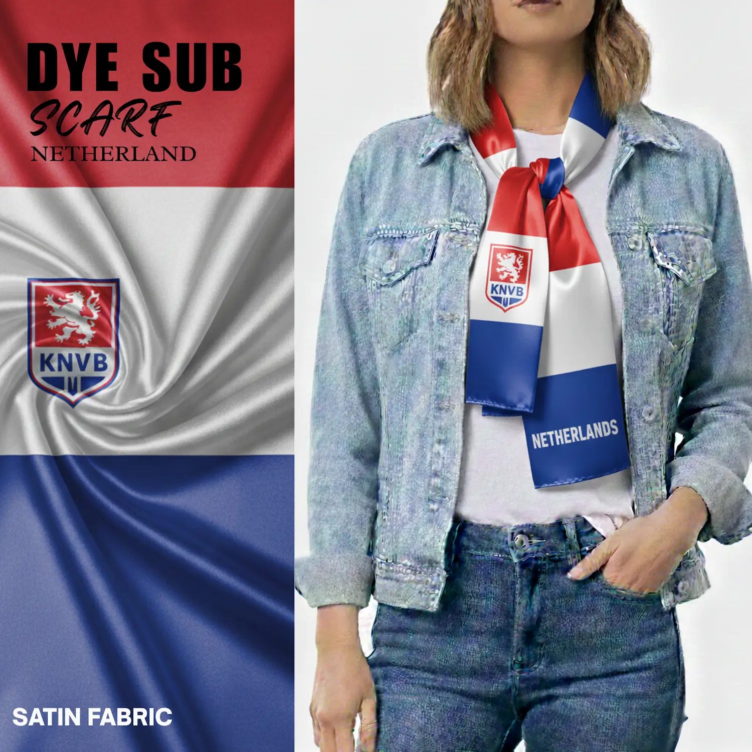 Netherlands national flag satin scarf 15x145cm full color sublimation printed silky fan scarf