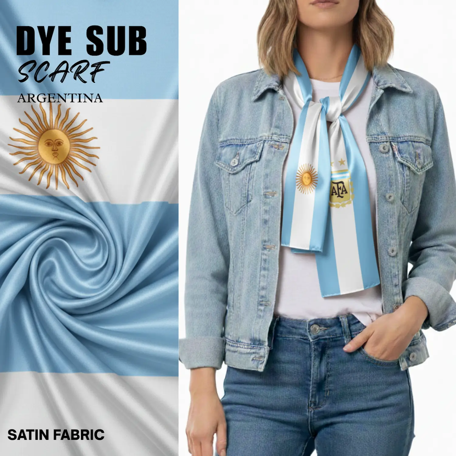 Argentina national flag satin scarf 15x145cm full color sublimation printed silky fan scarf