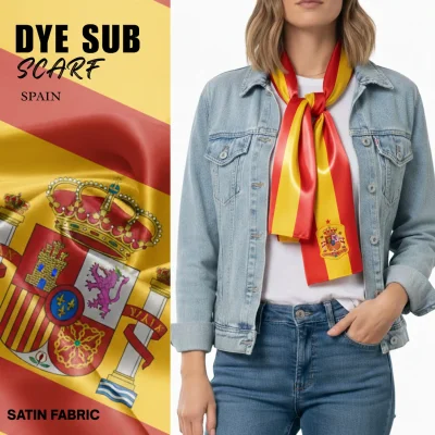 Spain national flag satin scarf 15x145cm full color sublimation printed silky fan scarf
