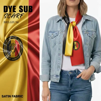 Belgium national flag satin scarf 15x145cm full color sublimation printed silky fan scarf