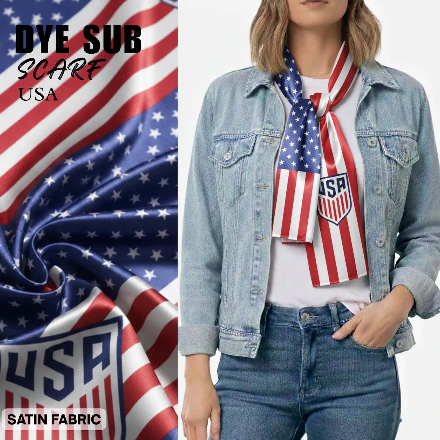 USA national flag satin scarf 15x145cm full color sublimation printed silky fan scarf