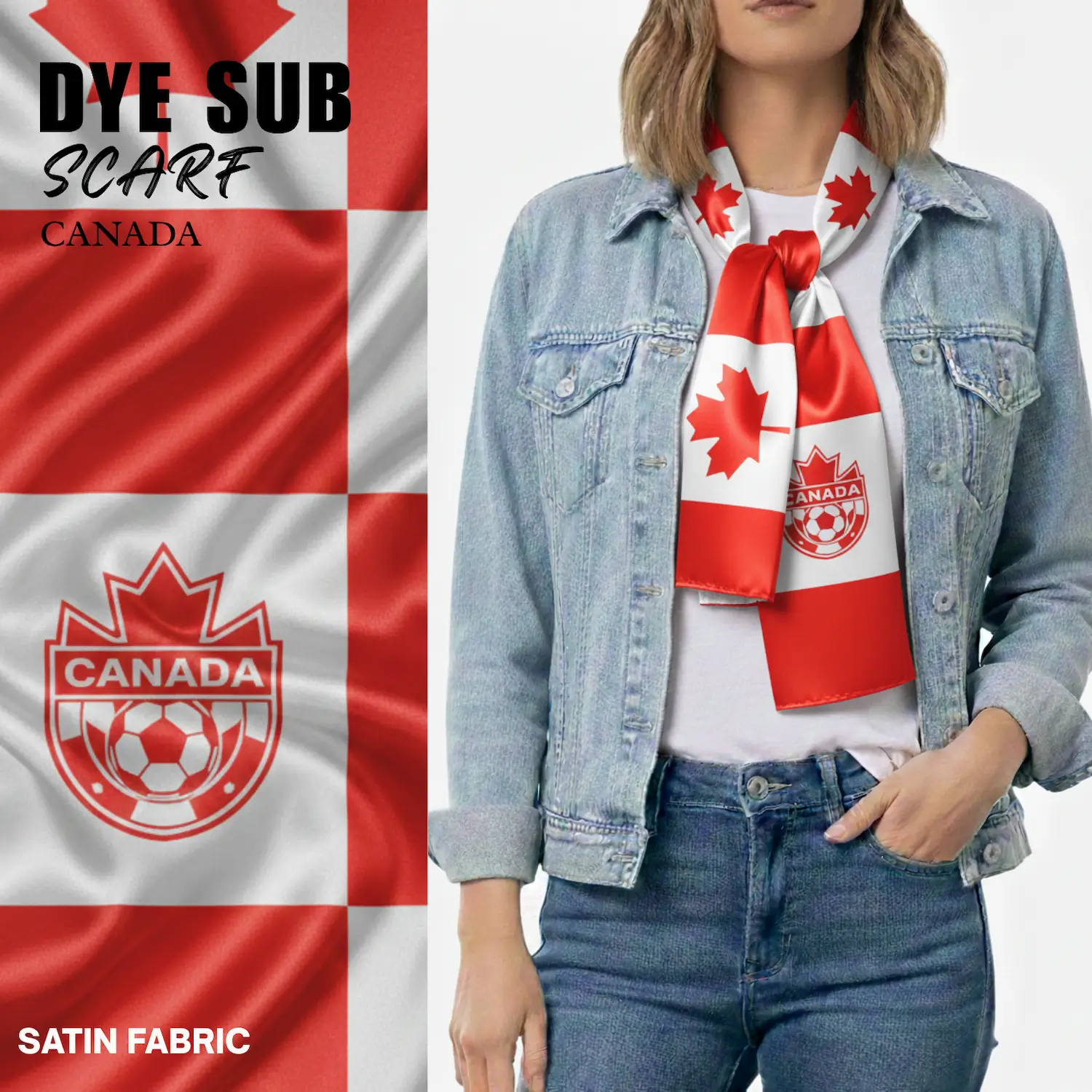 Canada national flag satin scarf 15x145cm full color sublimation printed silky fan scarf
