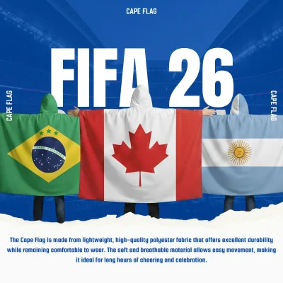 2026 FIFA World Cup national team hooded cape flag, polyester wearable flag cape for soccer fans