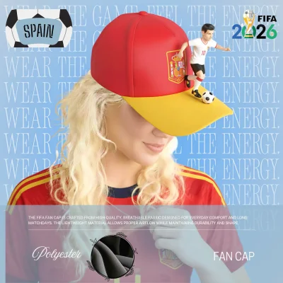 Spain national flag structured six-panel polyester fan cap custom embroidery sport cap