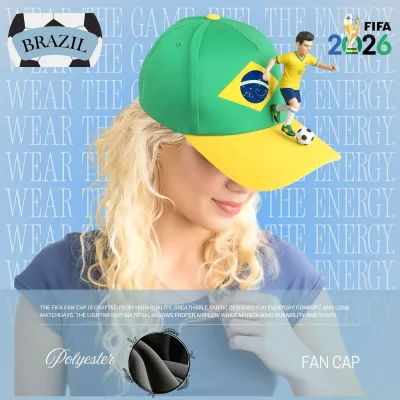 Brazil national flag structured six-panel polyester fan cap custom embroidery sport cap