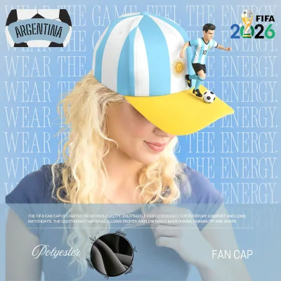 Argentina national flag structured six-panel polyester fan cap custom embroidery sport cap