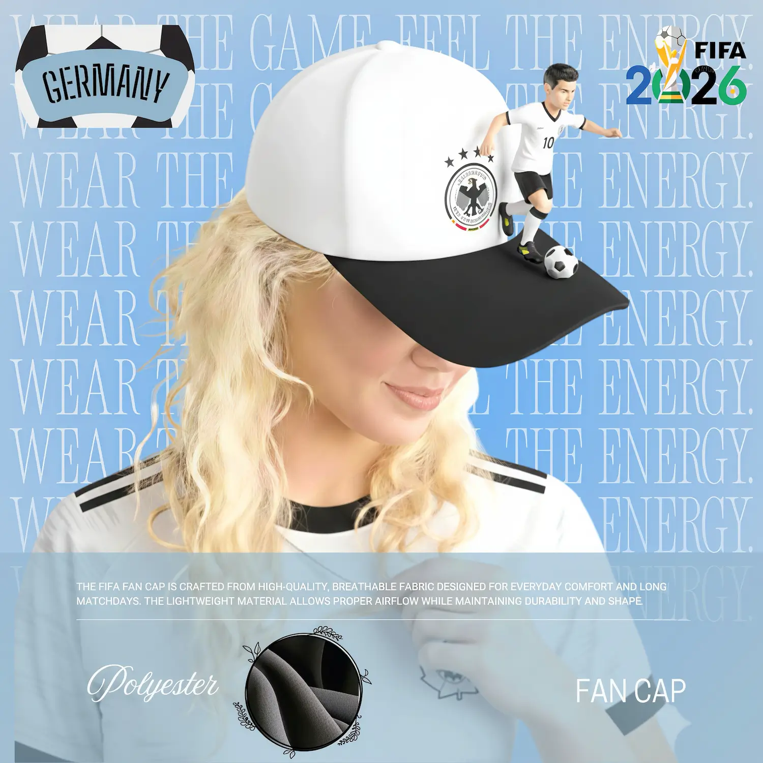 Germany national flag structured six-panel polyester fan cap custom embroidery sport cap
