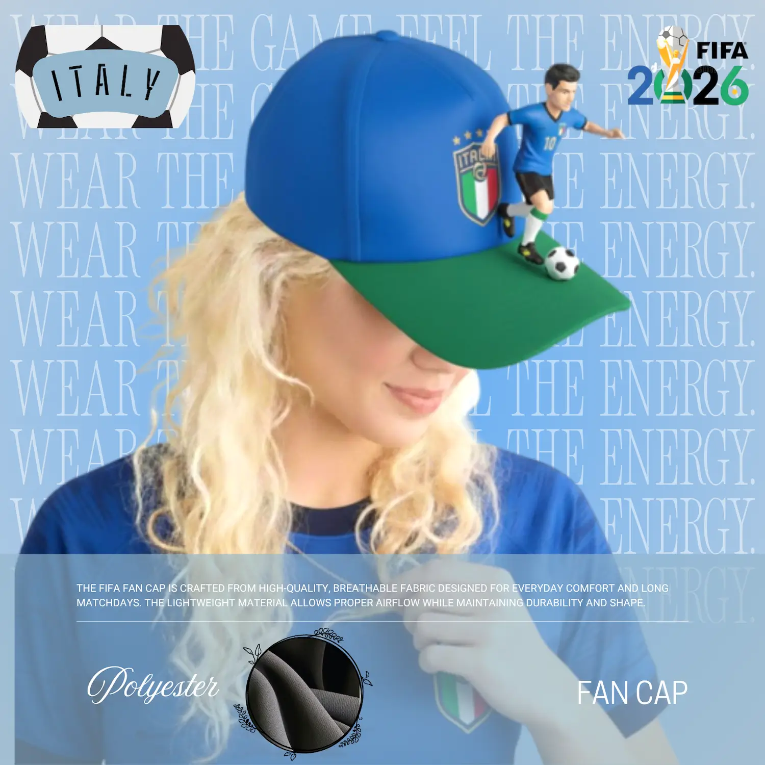 Italy national flag structured six-panel polyester fan cap custom embroidery sport cap