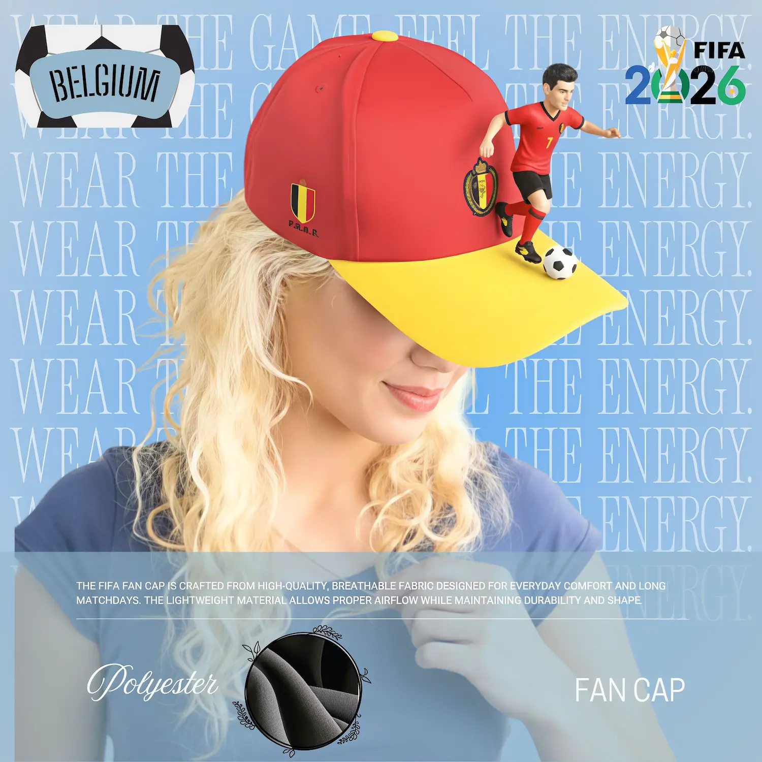 Belgium national flag structured six-panel polyester fan cap custom embroidery sport cap